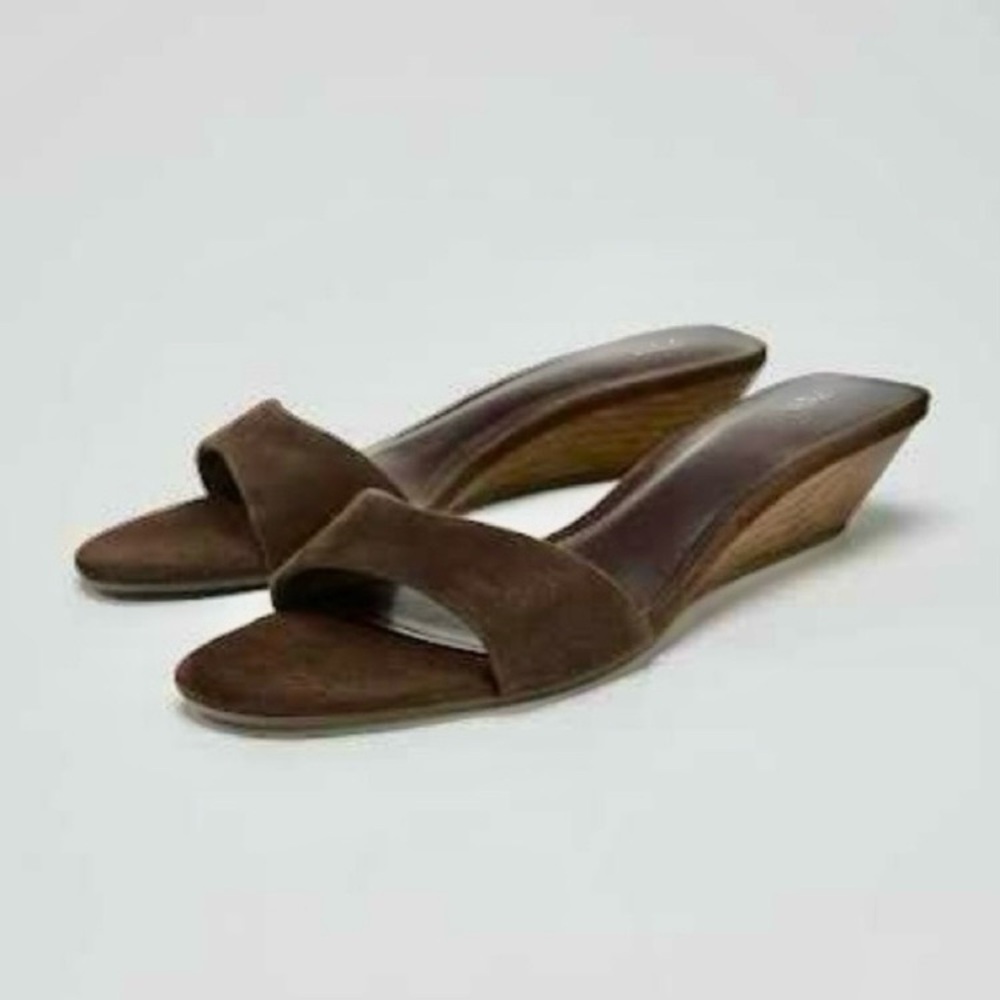 Suede Wedge Slides - Brown Zara